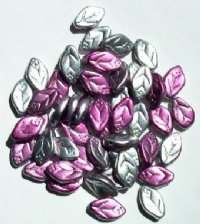 50 12mm Metallic Pearlized Silver & Purple Glass Leaf Beads